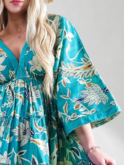 Adele V neck Printed dress Turquoise