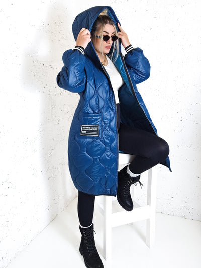 Sara Oversize Quilted hooded jacket Petrol