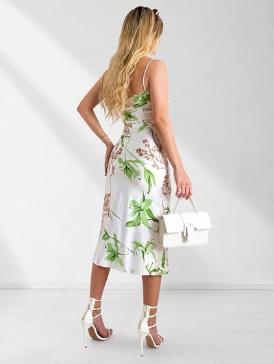 Andrea Strappy floral Satin dress