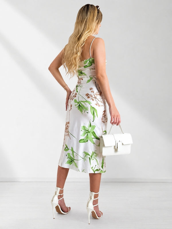 Andrea Strappy floral Satin dress
