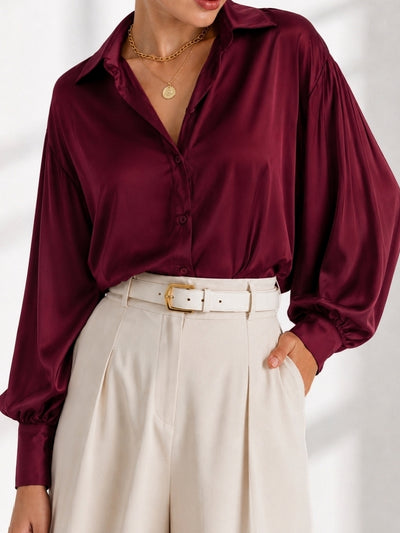 Burgundy Oversize soft satin shirt
