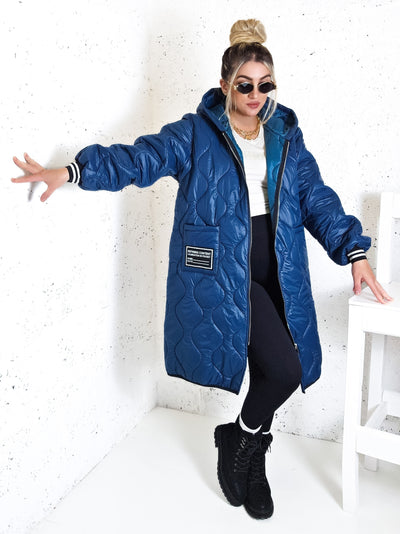 Sara Oversize Quilted hooded jacket Petrol
