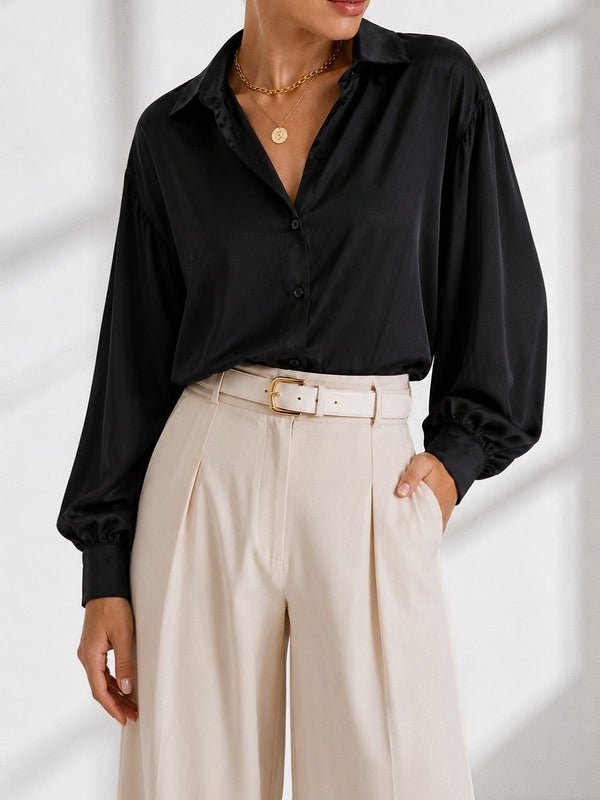Black Oversize soft satin shirt