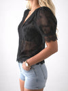 Lace crochet short sleeve top Black