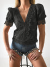 Lace crochet short sleeve top Black