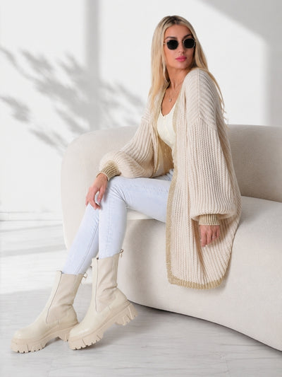 Puff sleeve Knitted cardigan Beige