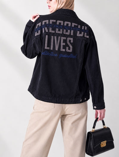 Denim jacket Letter print Black