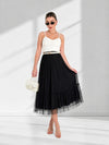 Dara Black structured detail Pleated tulle skirt