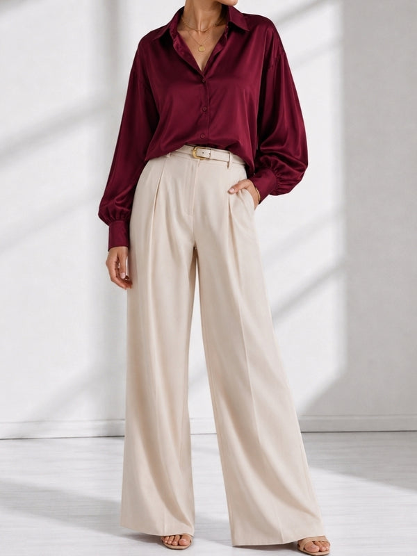 Burgundy Oversize soft satin shirt