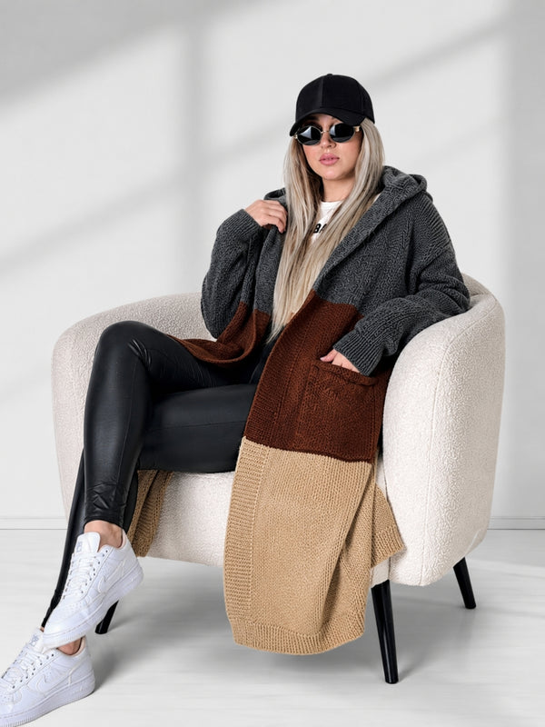 Lili Striped hooded cardigan Brown