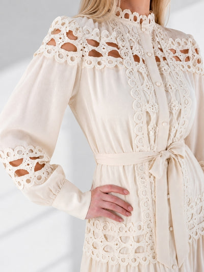 Crochet shirt dress Beige
