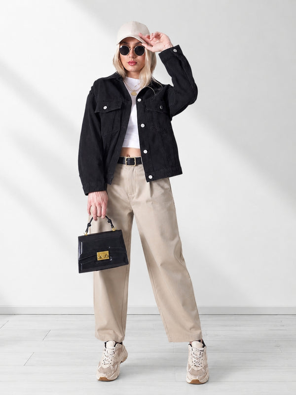 Denim jacket Letter print Black