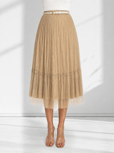 Dara Beige structured detail Pleated tulle skirt