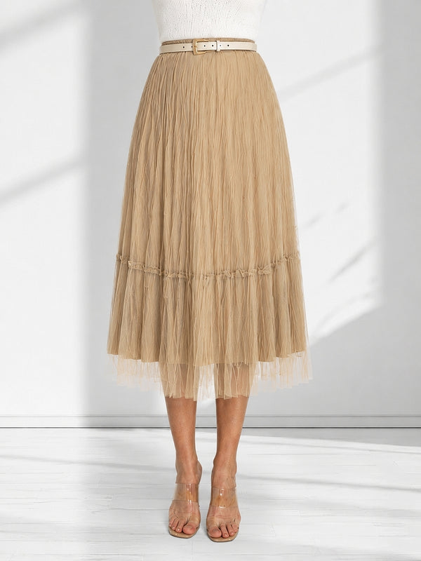 Dara Beige structured detail Pleated tulle skirt