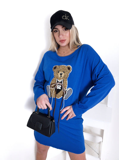 Bear long sleeve jumper dress Blue