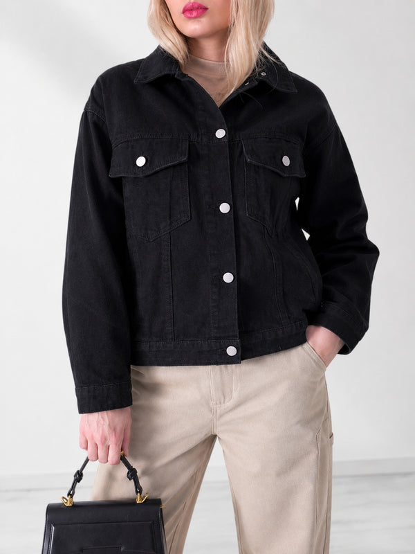 Denim jacket Letter print Black