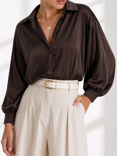 Brown Oversize soft satin shirt