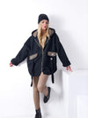 Leo detail Black hooded coat