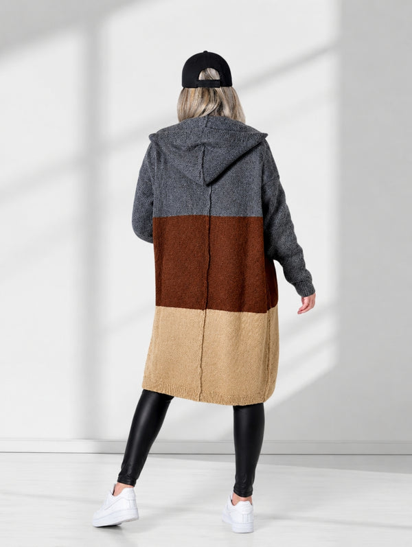 Lili Striped hooded cardigan Brown