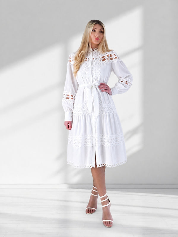 Crochet shirt dress White
