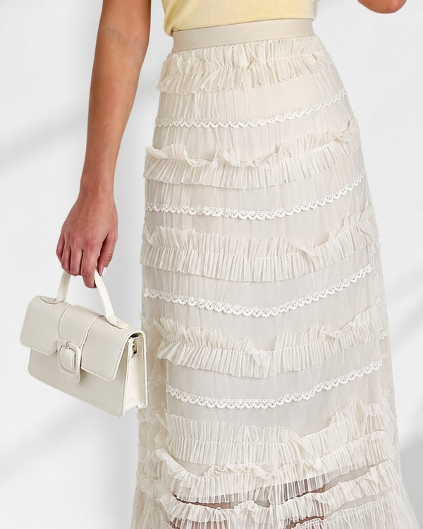 Lucy Cream ruffle Tiered tulle skirt