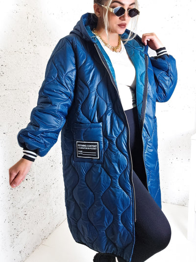 Sara Oversize Quilted hooded jacket Petrol