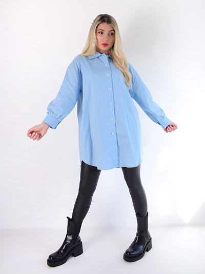 Button up cuff sleeve basic shirt Light Blue