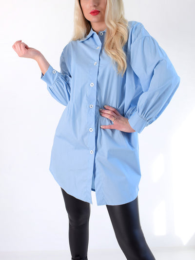 Button up cuff sleeve basic shirt Light Blue