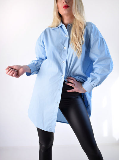 Button up cuff sleeve basic shirt Light Blue