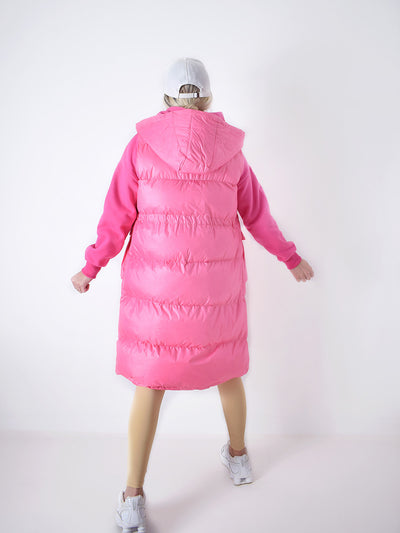 Pink hooded padded longline gilet