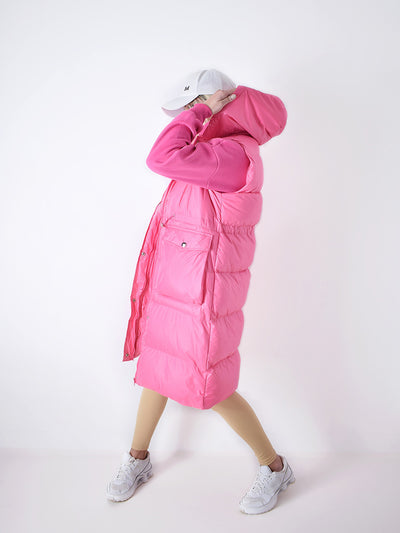 Pink hooded padded longline gilet