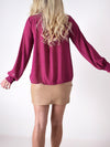 Front ruffle tie neck long sleeve shirt Dark Magenta