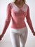 Ribbed Long sleeve collar top Pink