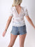 Lace crochet short sleeve top White