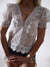Lace crochet short sleeve top White