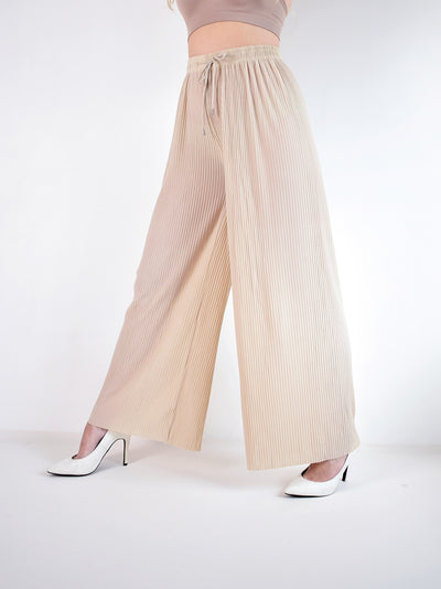 Plisse high waisted wide leg trousers Beige