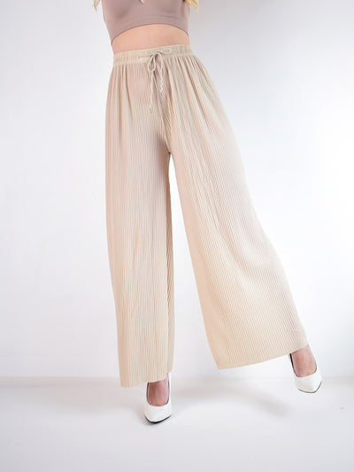 Plisse high waisted wide leg trousers Beige