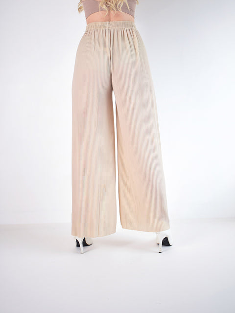 Plisse high waisted wide leg trousers Beige