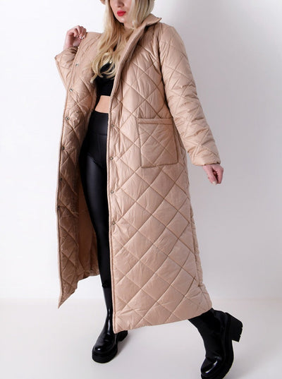 Beige quilted longline coat