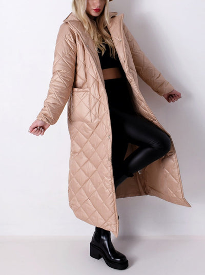 Beige quilted longline coat