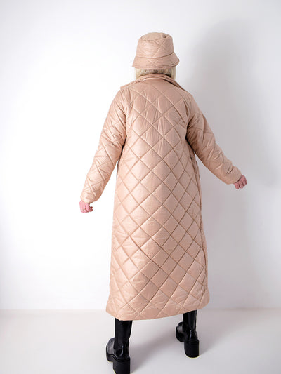 Beige quilted longline coat