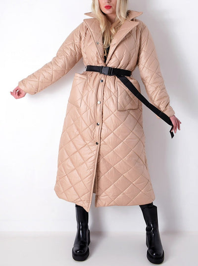 Beige quilted longline coat