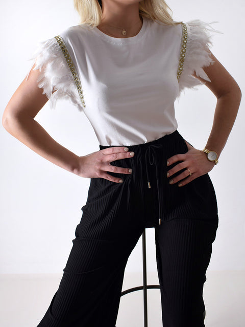 Feather sleeves T-shirt White