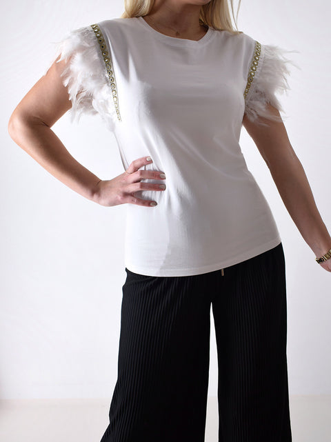 Feather sleeves T-shirt White