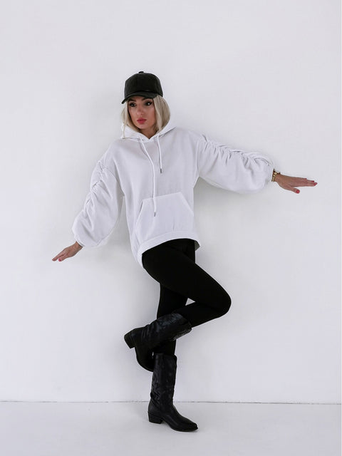 Ruched sleeves hooded jumper