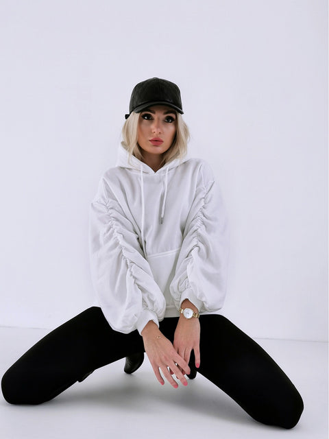 Ruched sleeves hooded jumper