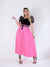 Pink Pleated belted maxi skirt
