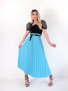 Blue Pleated belted maxi skirt