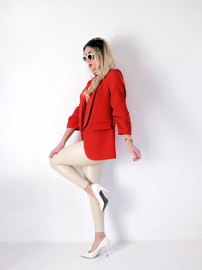 Red Ruched sleeves Blazer