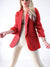 Red Ruched sleeves Blazer